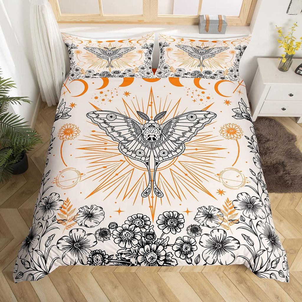 Комплект пододеяльника Queen с грибами, Комплекты постельного белья «Золотая луна и звезды», Психоделическая картина маслом «Мотылек», Планета, Листья, Цветок, Пододеяльник