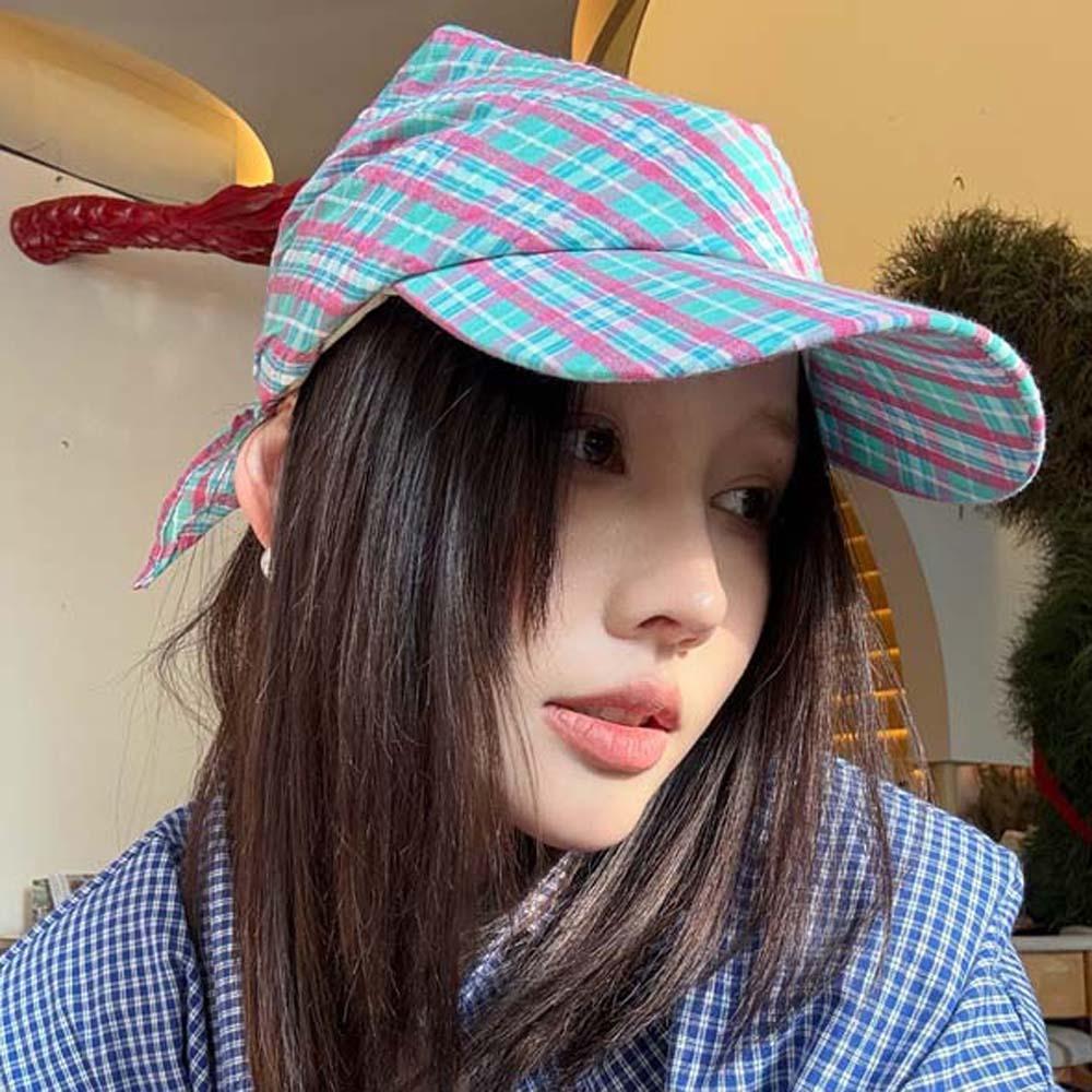 Plaid Scarf Peaked Cap Korean Style Strappy Bandana Cap Driving Triangle Headscarf Hat Outdoor