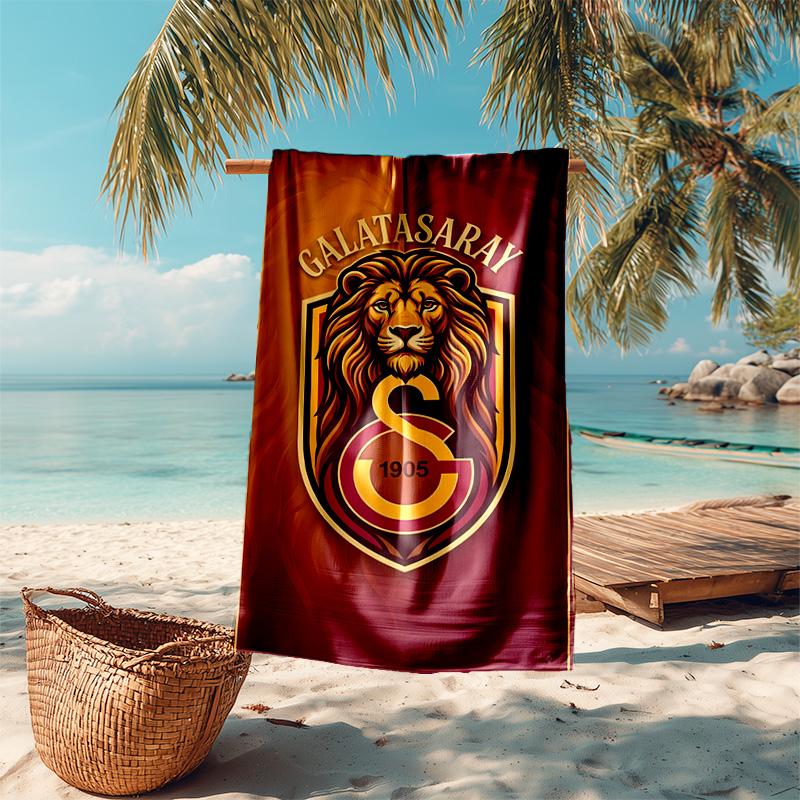 proof beach towel with Galatasaray Sk logo pattern - soft,absorbent,quick-drying,machine washable - perfect for swimming,camping,bathing