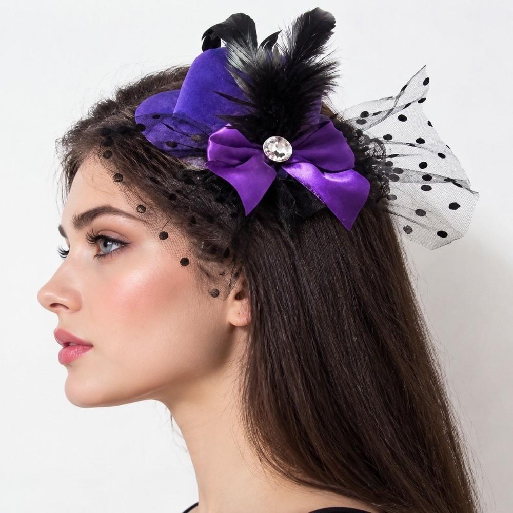 Lace Design Mini Top Hat Gothic Bowknot Decor Fascinator Hair Clip  For Girls Women