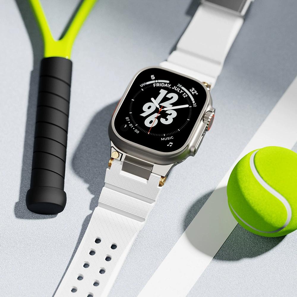 Резиновый ремешок класса люкс для Apple Watch Series 10 46 мм браслет для iWatch Ultra 2 49 мм 9 8 7 45 мм 6 5 4 se 44 мм 42 мм мужской ремешок