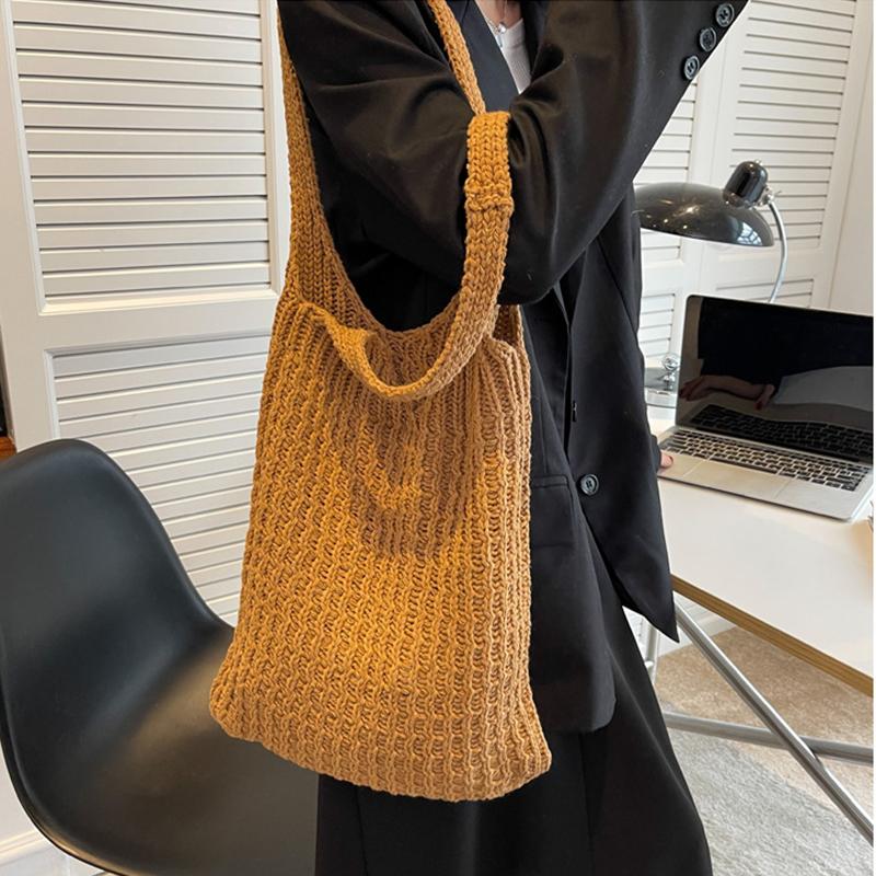 Пляжные сумки Женская сумка через плечо Вязаная крючком сумка Дизайнерская вязаная сумка-шоппер с полой ручкой сверху