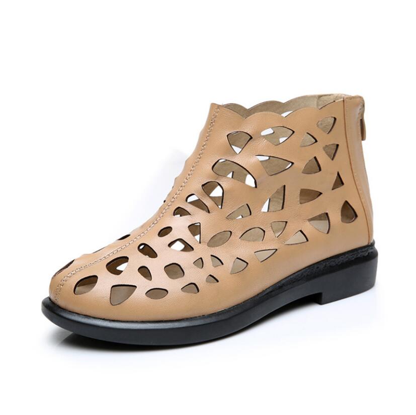 Летняя новая женская обувь из натуральной кожи, полые сандалии, дышащая женская обувь из коровьей кожи, женская повседневная обувь на плоской подошве, большой размер 43