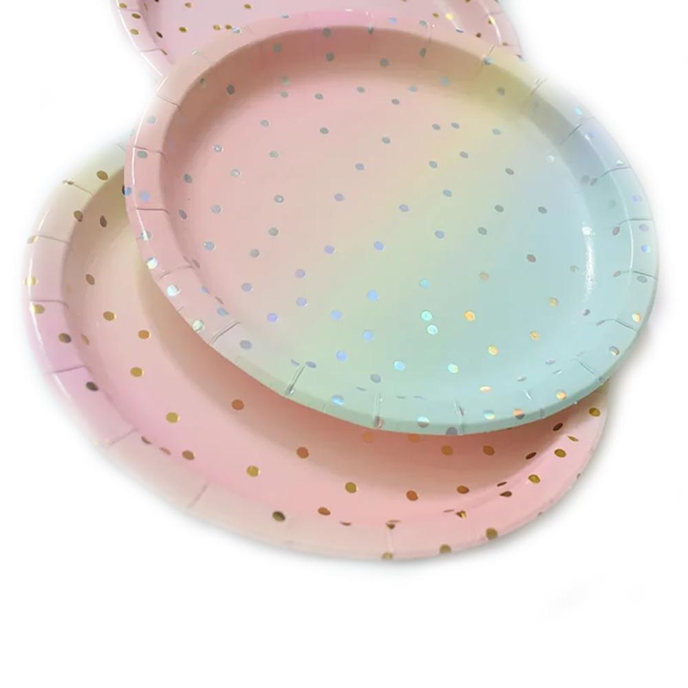 Gradient Color Gold Paper Cups Plates With Bronzing Disposable Paper Tableware For Party Cake Wedding Birthday Banquet Picnic Dessert Decor