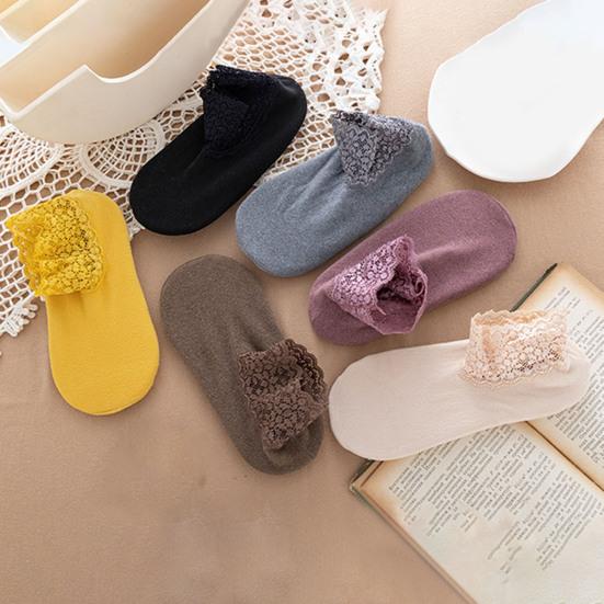 Women Socks Lace Trim Decorative Non-Fading Winter Thermal Women Warm Floor Socks Home Supplies