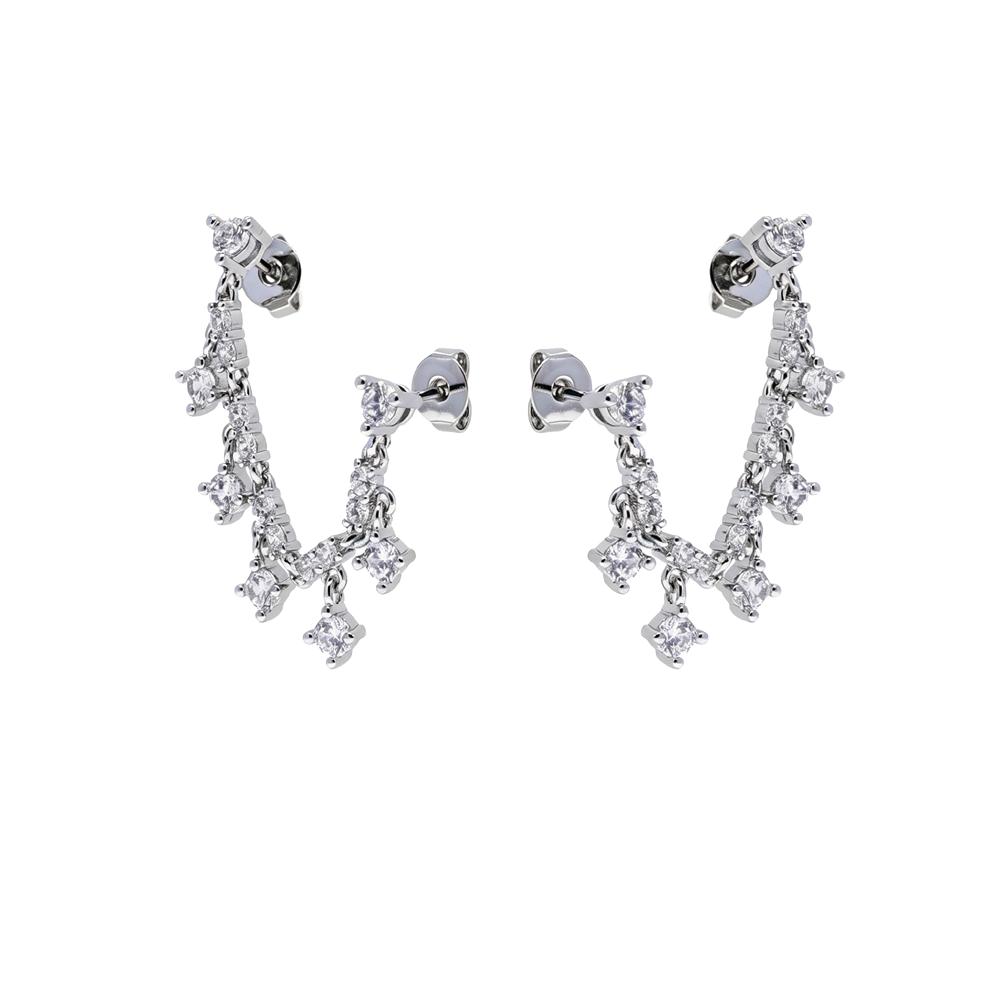 One Side Two Piecing Stud Earring Tassel Chain Link Mini Clear Round CZ Zircons Women Office Stud Earring for Engagement Jewelry