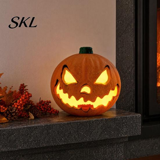 Pumpkin with Integrated LED Halloween Evil Lantern, Large Light Up Jack O Lantern Decor Decoration for Party Scene, Spooky Outdoor Indoor Decoration,