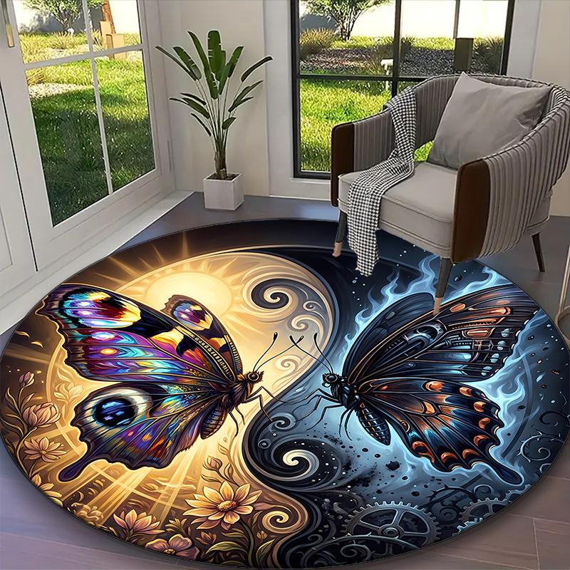 1pc Mystic Butterfly Swarm Printed Chair Rug for Home Office Use, Living Room Kitchen Game Room Round Carpet