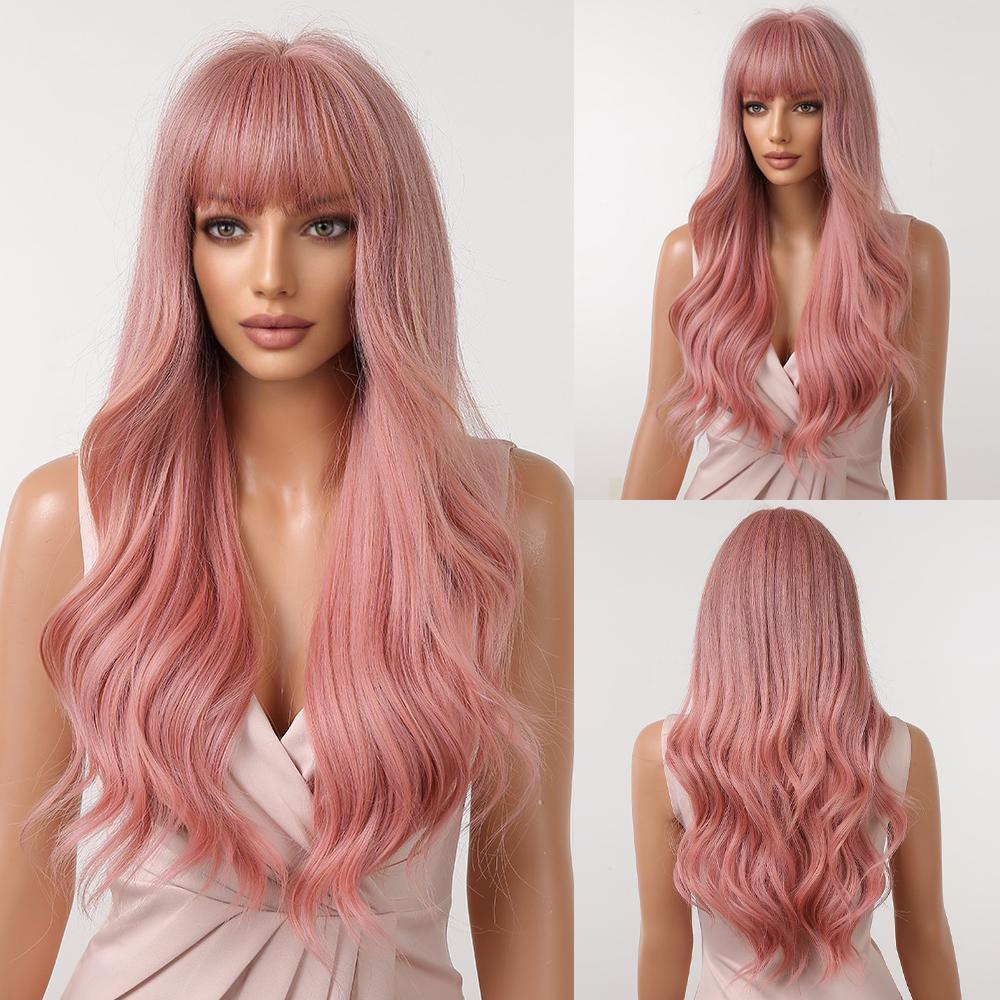 HENRY MARGU Red Ginger Copper Yellow Synthetic Wig for Women Long Curly Wave Wigs with Bangs Cosplay Party Heat Resistant Hair