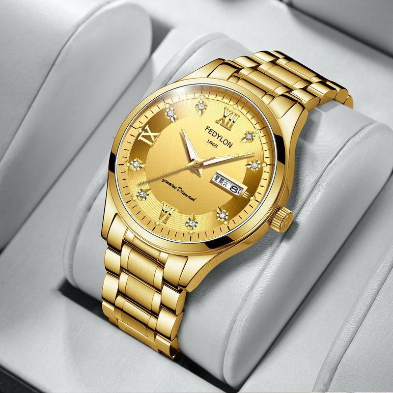 Немеханические часы с инкрустированными бриллиантами, светящиеся, полностью автоматические кварцевые часы, водонепроницаемые, позолоченные часы