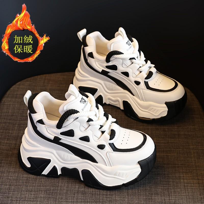 Кожаные туфли на платформе-маффине, папины кроссовки, женские, осенние, новинка, с круглым носком, на шнуровке, с скрытым каблуком, женская обувь, универсальные спортивные туфли