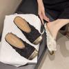 Internet Celebrity Flat Bottom One Pedal Half Slippers Women Wear 2025 Summer Fairy Style Fashion Lace Flower Breathable Bag Head Shoes