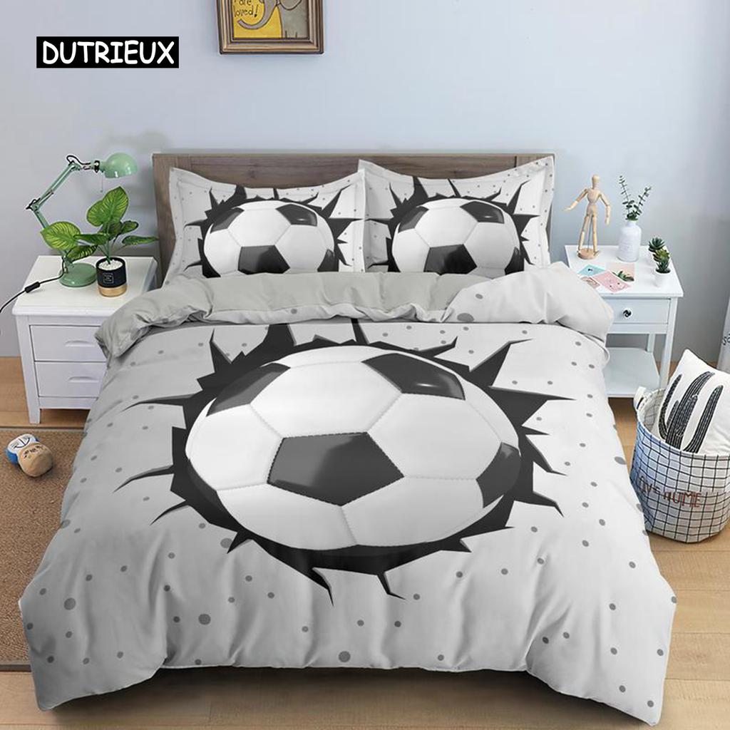 3D футбольное одеяло для мальчиков и подростков, комплект пододеяльников, футбольный мяч, комплект постельного белья из полиэстера, 2/3 предмета, мягкое двойное одеяло, покрывало