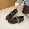 Балетки больших размеров Осень Новые Круглый носок Неглубокий вырез Металлическая пряжка Слипоны Одинарные с мягкой подошвой