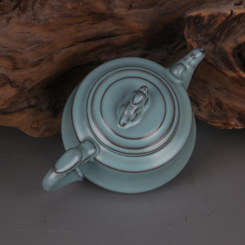 Antique-Style Porcelain Pot: Sky Blue Ru Kiln Glaze with Dragon Handle, Song Dynasty-Inspired, Collectible Piece