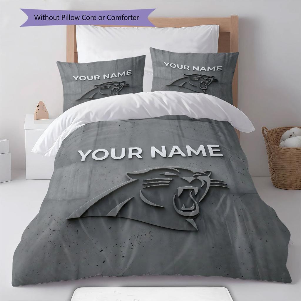 Custom Name,Carolina Panthers Pattern Bedding Home Decoration Birthday Gift ( 1 duvet cover + 2 pillowcase, without core),fan merchandise.