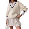 Women's Autumn And Winter Casual Stitching Contrast Color Slim Loose Long-sleeved Sweater