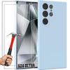 Sky Blue Silicone Case for Samsung Galaxy S24 Ultra with 2 Tempered Glass Screen Protectors