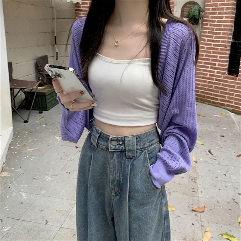 Lazy Shawl with Thin Sunscreen Cardigan Top, Summer High-end Sweet Short Hollow Knitted Sweater for Women