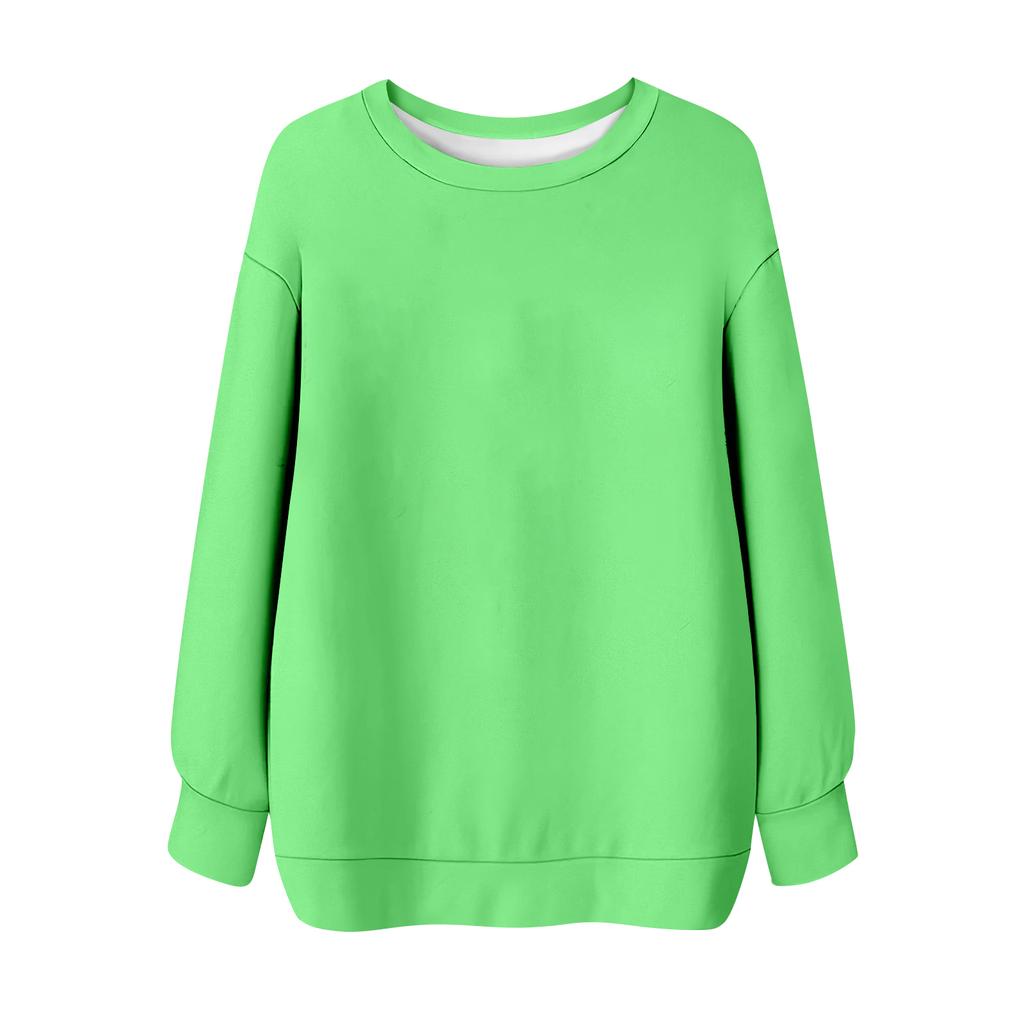 Женская однотонная футболка с круглым вырезом и длинными рукавами, свитшот