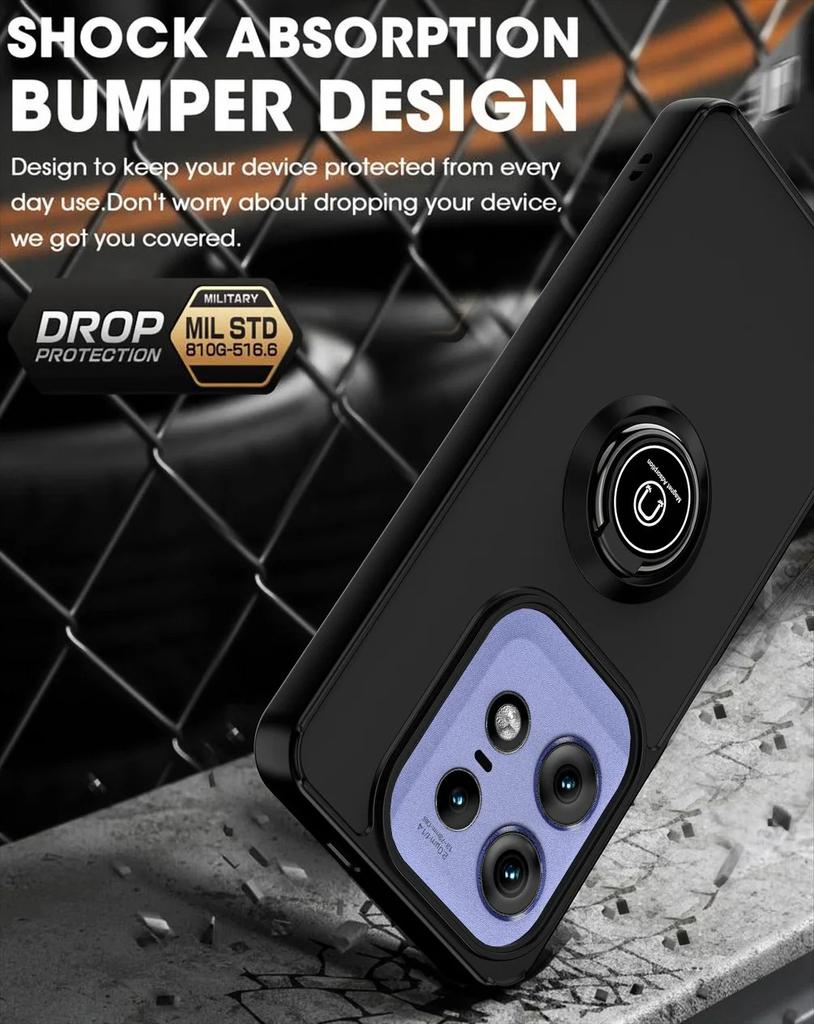 Armor Matte Case For Motorola Moto Edge 50 Pro Fusion Ultra Edge 2024 Cover Ring Magnetic Holder Stand Shockproof Coque Fundas