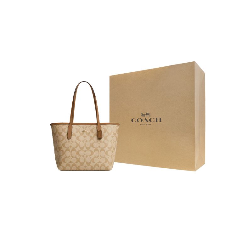 Coach City 23 Сумка-тоут Классическая с золотым логотипом и монограммой Женские сумки-тоут Светло-хаки Светло-коричневый CN733-IMNLJ