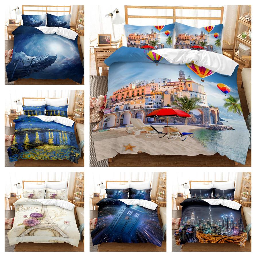 3D Архитектурный Пейзаж Домашний Комплект Постельных Принадлежностей Односпальная Кровать Двуспальная Кровать Полноразмерная Наволочка и Пододеяльник 2/3 шт Подарок