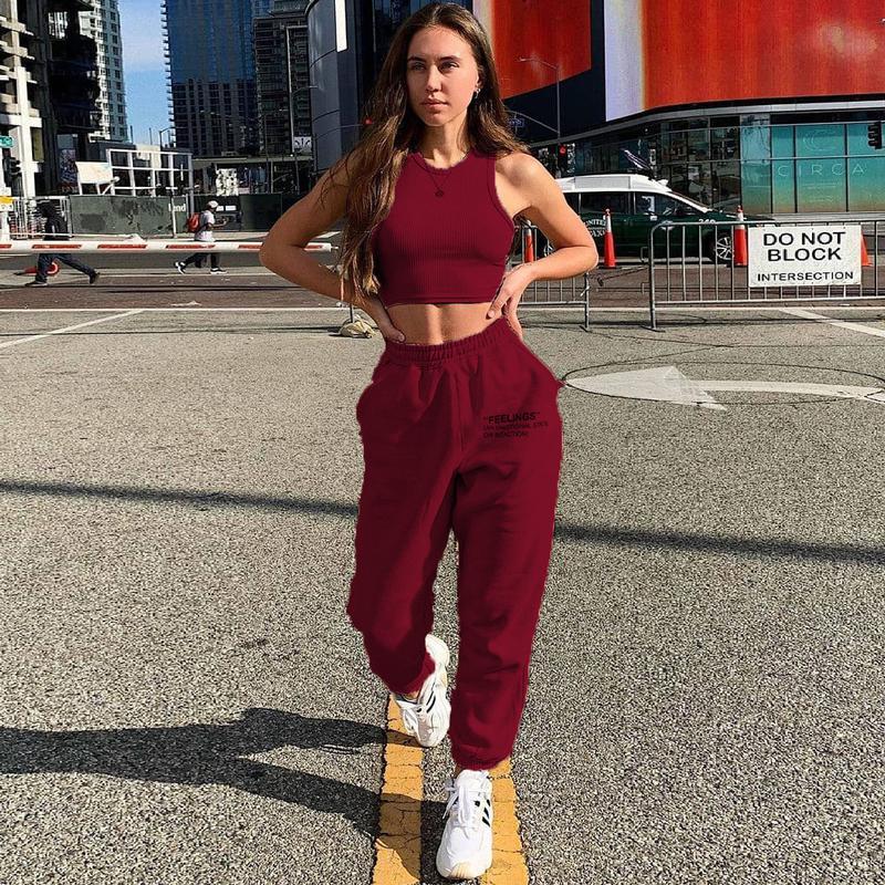 Женские свободные повседневные брюки, осенне-зимние новые спортивные штаны с эластичной резинкой на талии и буквенным принтом, женские спортивные штаны с высокой талией в комплекте