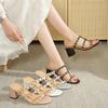 Sexy Medium Heel Thick Heel Rivet Half Slippers Women's 2025 New Summer Wear Versatile High Heels Versatile Cool Slippers