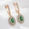 Bohemian Gold Color Rhombus Drop Earrings for Women Ethnic Green Zircon Long Earrings Jewelry Gifts CLE