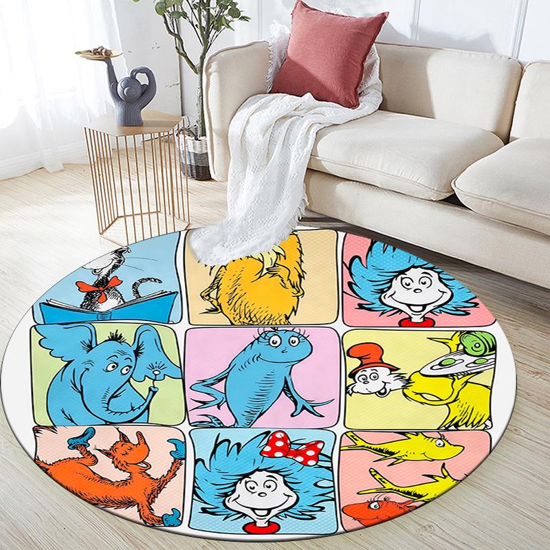 The Cat in the Hat Round Area Rug,Carpet Rug for Living Room Bedroom Sofa Playroom Decor,Non-slip Floor Mat