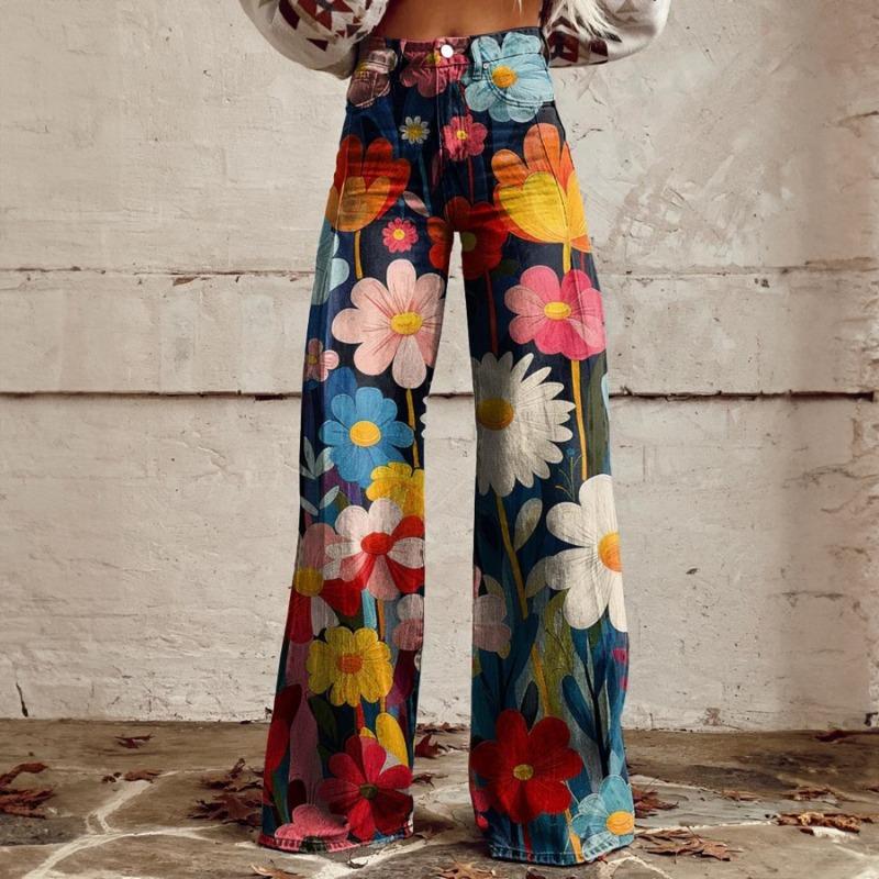 Women's Casual Pants Printed Casual Wide Leg Trend Pants