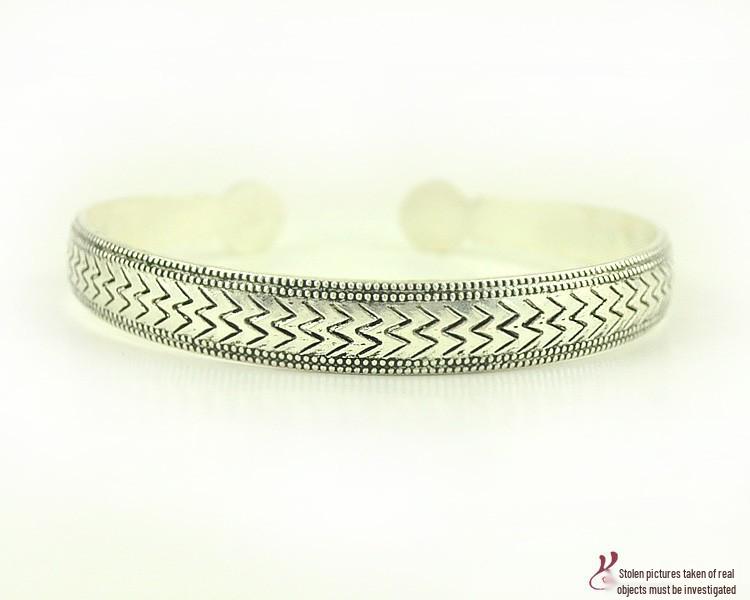 Ретро этнический браслет из тибетского серебра с резьбой в виде слона - Открытый женский браслет с драконом и фениксом