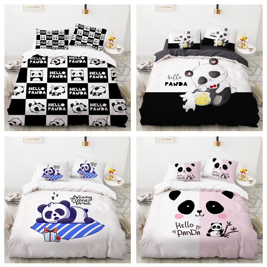 3D Cartoon Panda Bedding Set, Children's White Soft Down Duvet Cover AU140 * 210, Full Size Bed Cover, Single/double Bed with Zipper Quilt Cover