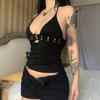 Y2k Bandage Crop Top Black Backless Top Lace Up Cute Party Beach Summer Sweats Women Retro Basic Mini Vest Punk