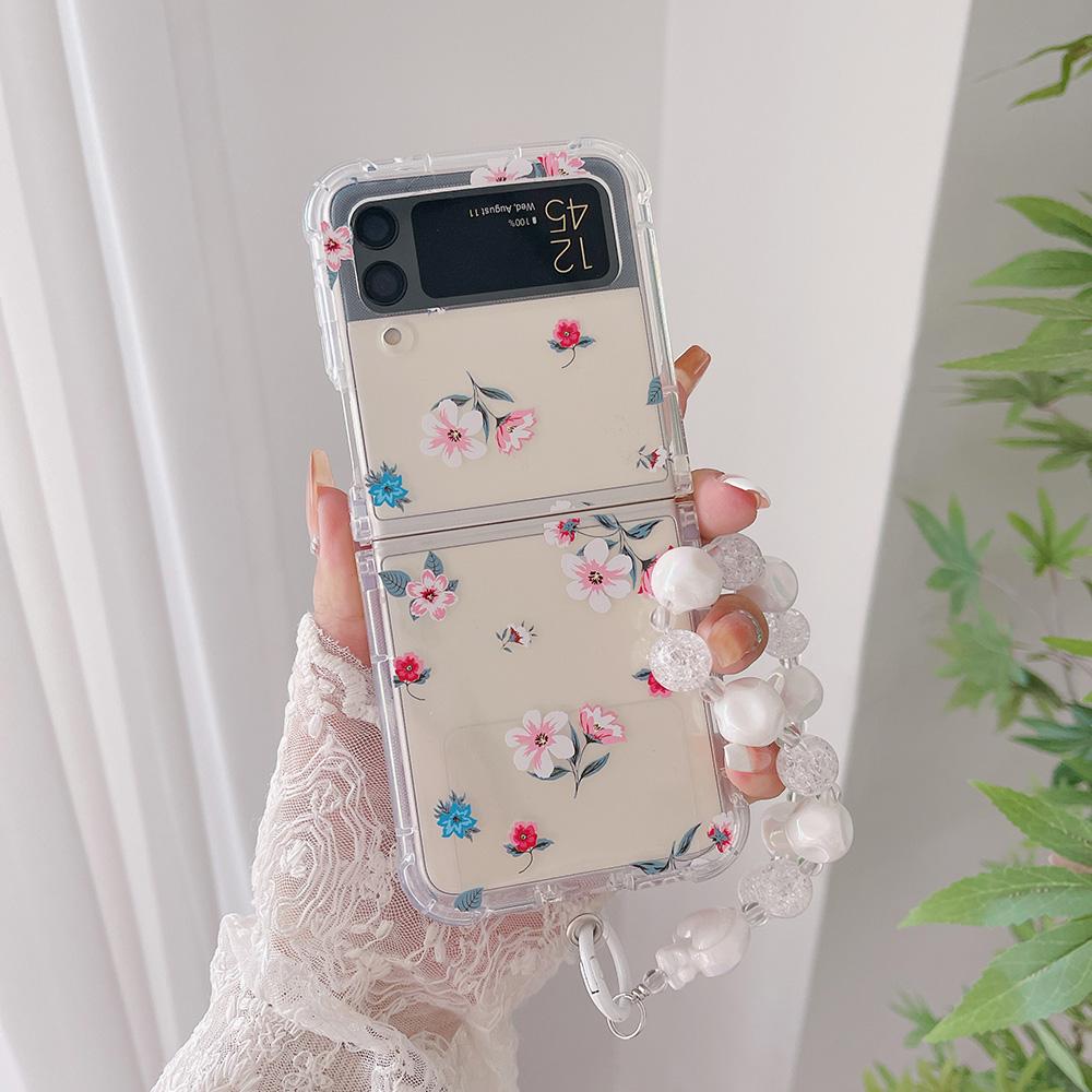 Для Samsung Galaxy Z Flip 4 3 чехол с рисунком свежих цветов, прозрачный силиконовый браслет, складной противоударный чехол, аксессуары