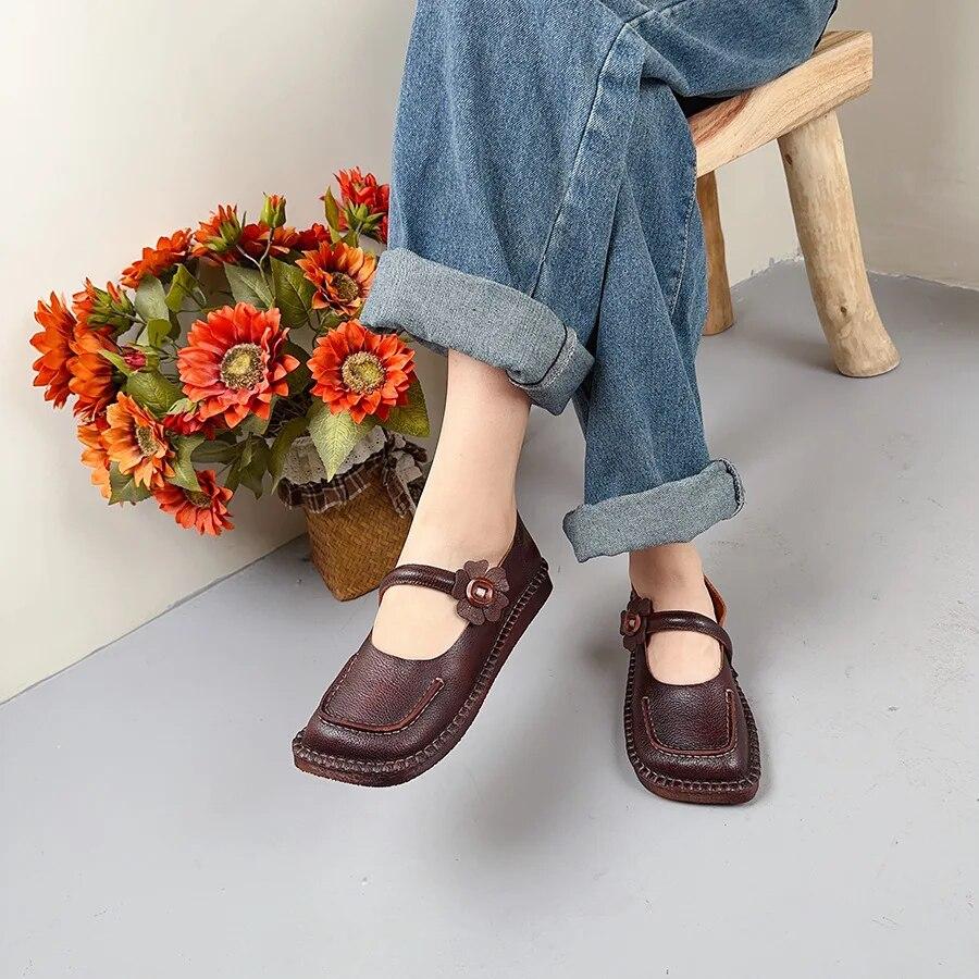 Johnature Однотонные туфли на плоской подошве из натуральной кожи с квадратным носком, универсальные женские туфли без шнуровки из воловьей кожи в стиле ретро