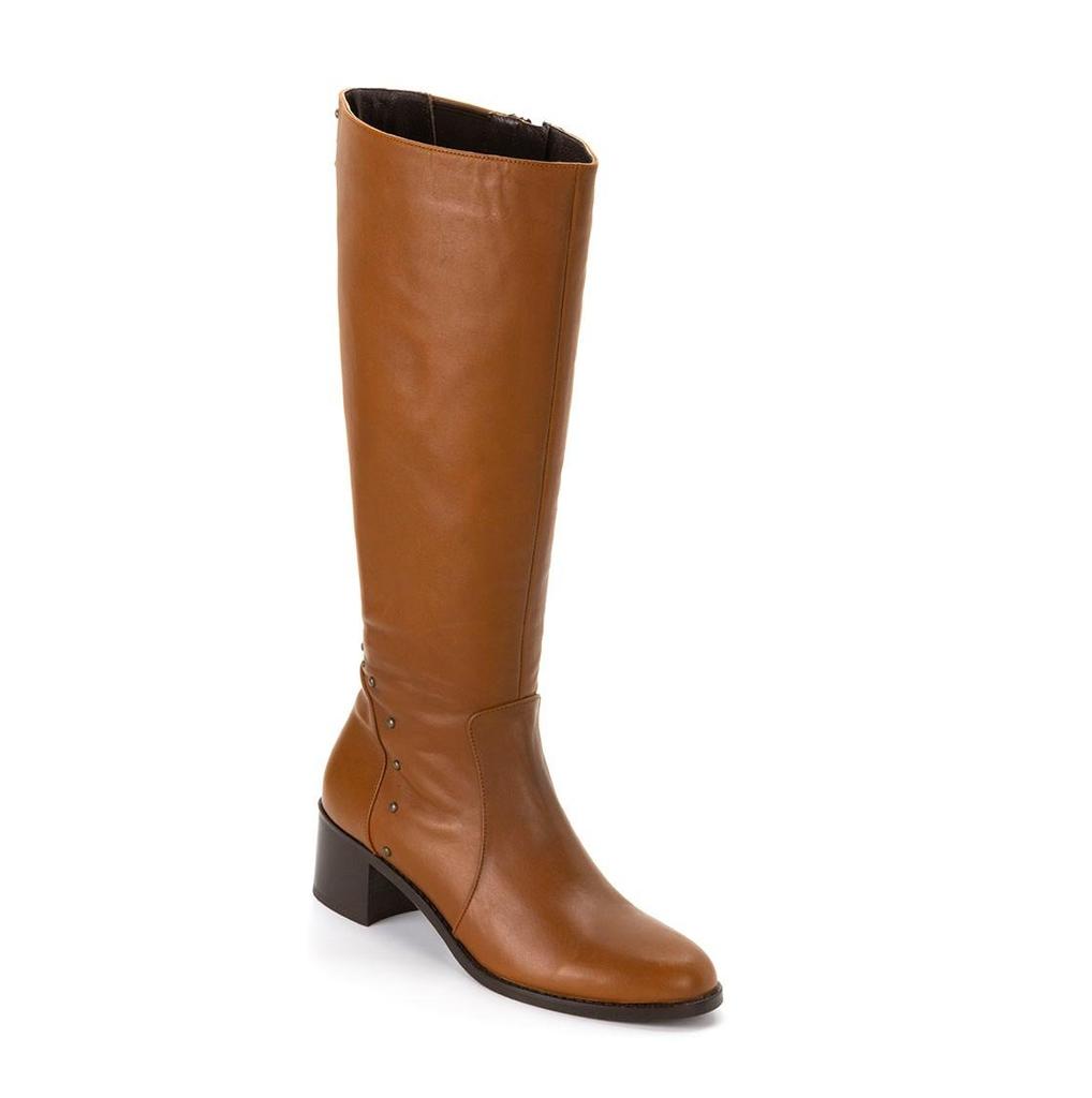 Женские сапоги из натуральной кожи на среднем каблуке до колена