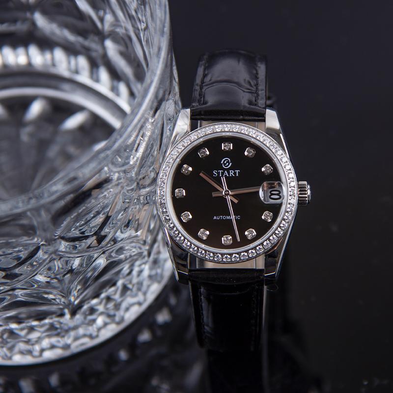 Start Женские часы с перламутровым циферблатом, модные повседневные автоматические механические часы, водонепроницаемые кожаные часы с функцией даты