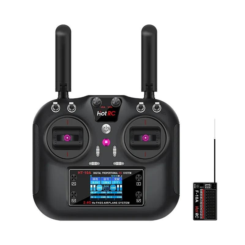 HotRC HT-10A Transmitter HT10A 2.4G 10CH Left / Right Hand Throttle Remote Control F10A Receiver for RC Plane Drone Aircraft Car