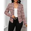 Women's Lightweight Plaid Long Sleeve Jacket - Stylish Open Front Outerwear for Spring & Fall, Black & White Houndstooth Pattern,