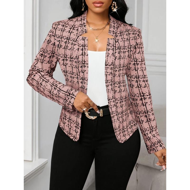 Women's Lightweight Plaid Long Sleeve Jacket - Stylish Open Front Outerwear for Spring & Fall, Black & White Houndstooth Pattern,