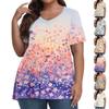Women's Fashion Casual V-Neck Pullover Short Sleeve Large Size Printed T-Shirt Top