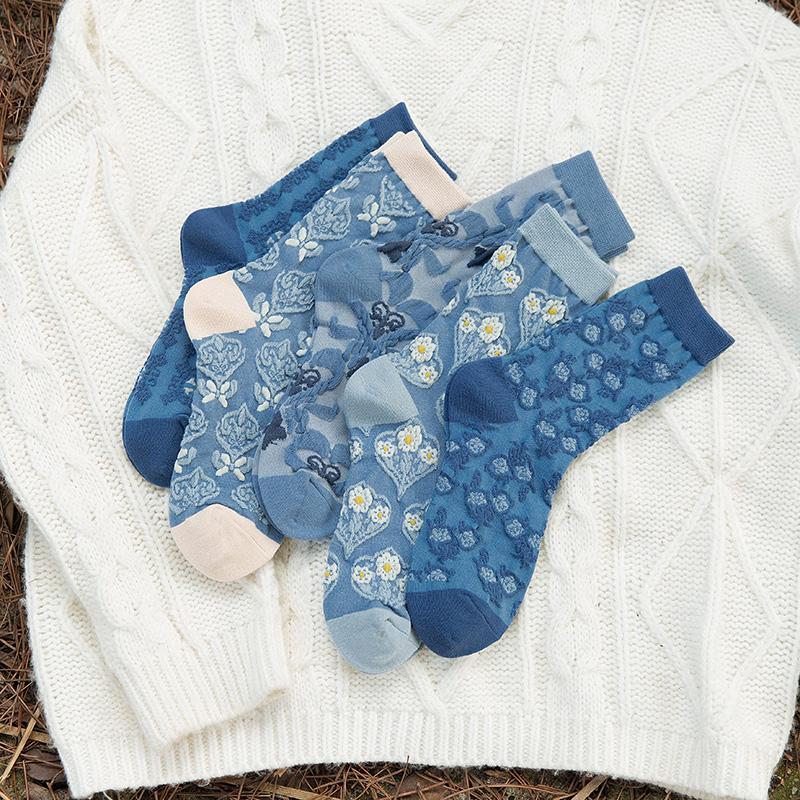 5 пар высококачественных новых женских длинных носков. Модные носки с трехмерными рельефными цветами. Милые и забавные повседневные носки.