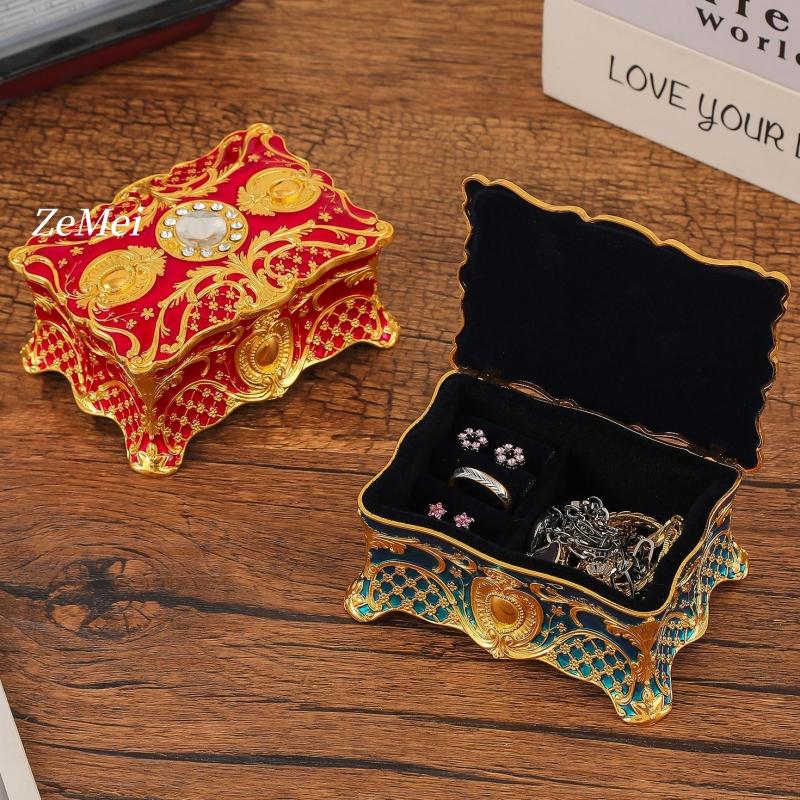 Vintage Elegant Jewelry Box with Gold Detailing, Alloy Pearl Storage Box Rings, Earrings, Makeup Table Decorative Accessories