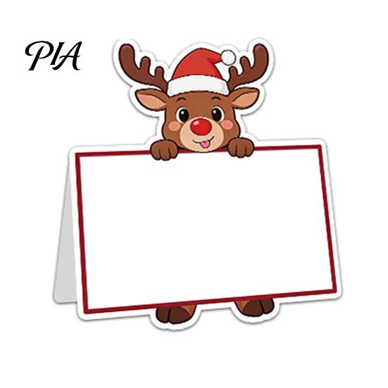 Decorative Food Tent Cards Christmas Party Place Card Holders, Cartoon Santa Reindeer Name Tag Stands Cute Desktop Ornaments for Table Seating,