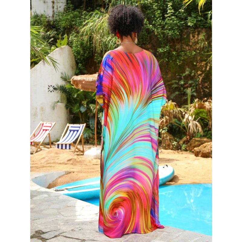 Плюс Размер Женщин Новый Принт Пляжный Свободный Платье Праздничный Бикини Накидка