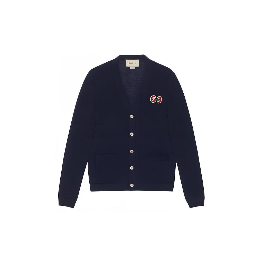 GUCCI GUCCI GG Embroidered Wool Cardigan Knitted Top Navy 576815-XKAOW-4440