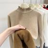 Women's Autumn Winter Thickened Fleece-Lined Base Knit Sweater Half High Collar Slim Jumpers Pullovers Plus Velvet Warm Knitted Tops