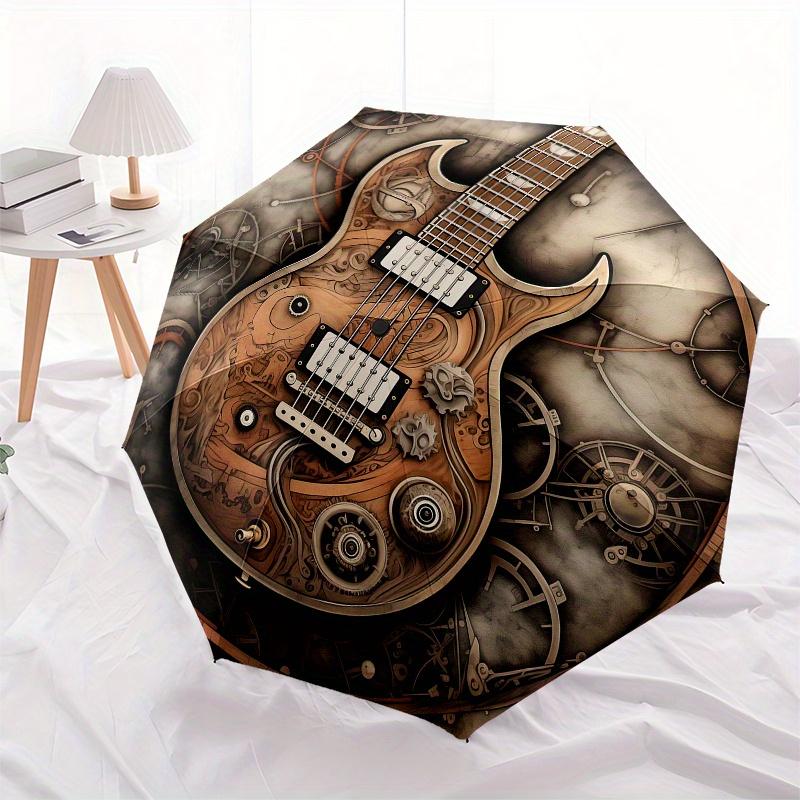 Guitar, Steampunk themed Eight rib Automatic Folding Umbrella Is Suitable for Both Men and Women, Making It A Perfect Christmas and Valentin